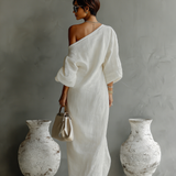 Madalena - Vestido de linho com ombros à vista
