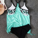 Joana - Tankini Liso com Padrão de Leopardo