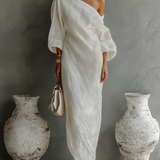 Madalena - Vestido de linho com ombros à vista