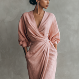 Rosa - Vestido maxi de linho com decote em V