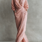 Rosa - Vestido maxi de linho com decote em V