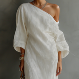 Madalena - Vestido de linho com ombros à vista