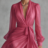 Aurea - Vestido de chiffon rosa com decote em V