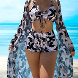 Paula | Conjunto de Bikini de 3 Peças com Estampa