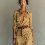 Filomena - Vestido maxi com gola virada e manga comprida