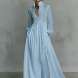 Inês - Vestido maxi de linho com gola alta