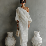 Madalena - Vestido de linho com ombros à vista