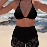Marta | Elegante conjunto de bikini de renda unicolor