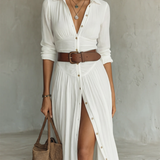 Clara - Vestido maxi de linho branco com pregas