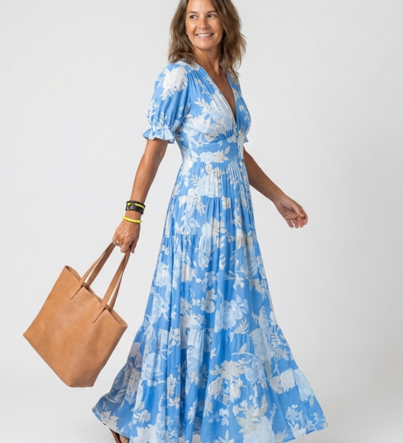 Ana - Vestido midi com padrão floral