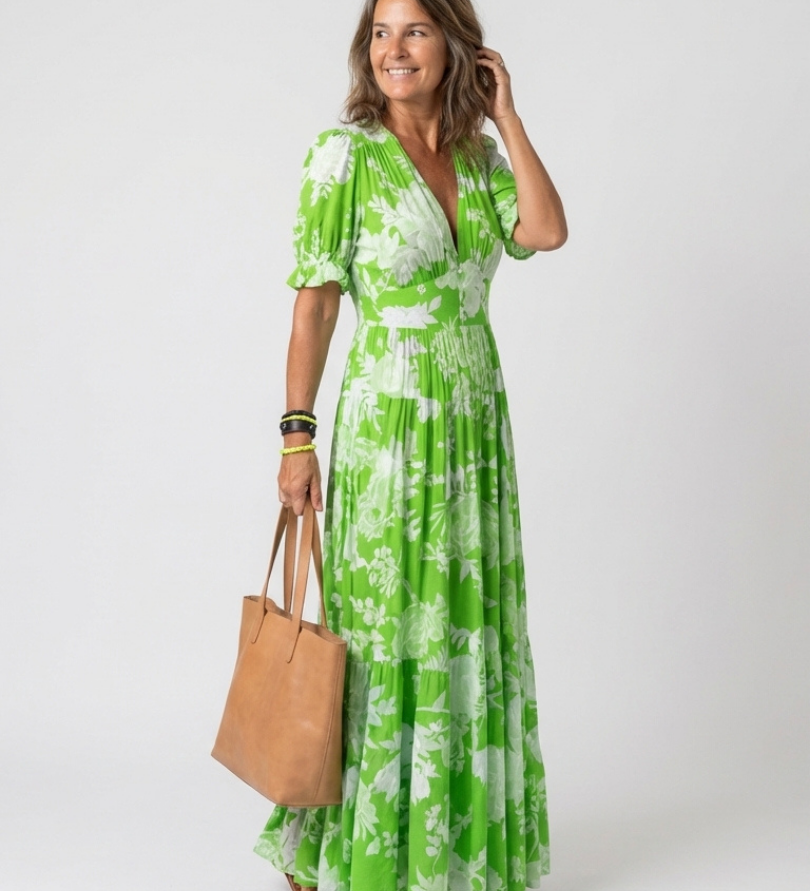 Ana - Vestido midi com padrão floral