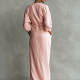 Rosa - Vestido maxi de linho com decote em V