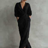 Rosa - Vestido maxi de linho com decote em V