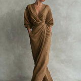 Rosa - Vestido maxi de linho com decote em V