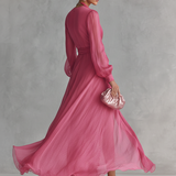 Aurea - Vestido de chiffon rosa com decote em V