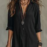 Celina - Vestido preto comprido com botões