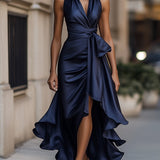 Sabrina - Vestido longo dramático em cetim