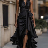 Sabrina - Vestido longo dramático em cetim