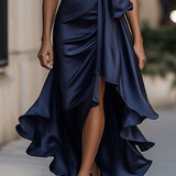 Sabrina - Vestido longo dramático em cetim