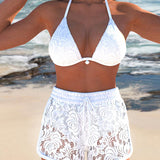 Marta | Elegante conjunto de bikini de renda unicolor