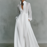 Inês - Vestido maxi de linho com gola alta