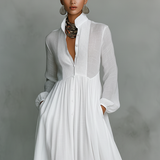 Inês - Vestido maxi de linho com gola alta