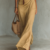 Filomena - Vestido maxi com gola virada e manga comprida