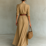 Filomena - Vestido maxi com gola virada e manga comprida