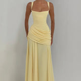 Valentina - Vestido maxi com decote em coração e franzido assimétrico