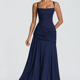 Valentina - Vestido maxi com decote em coração e franzido assimétrico